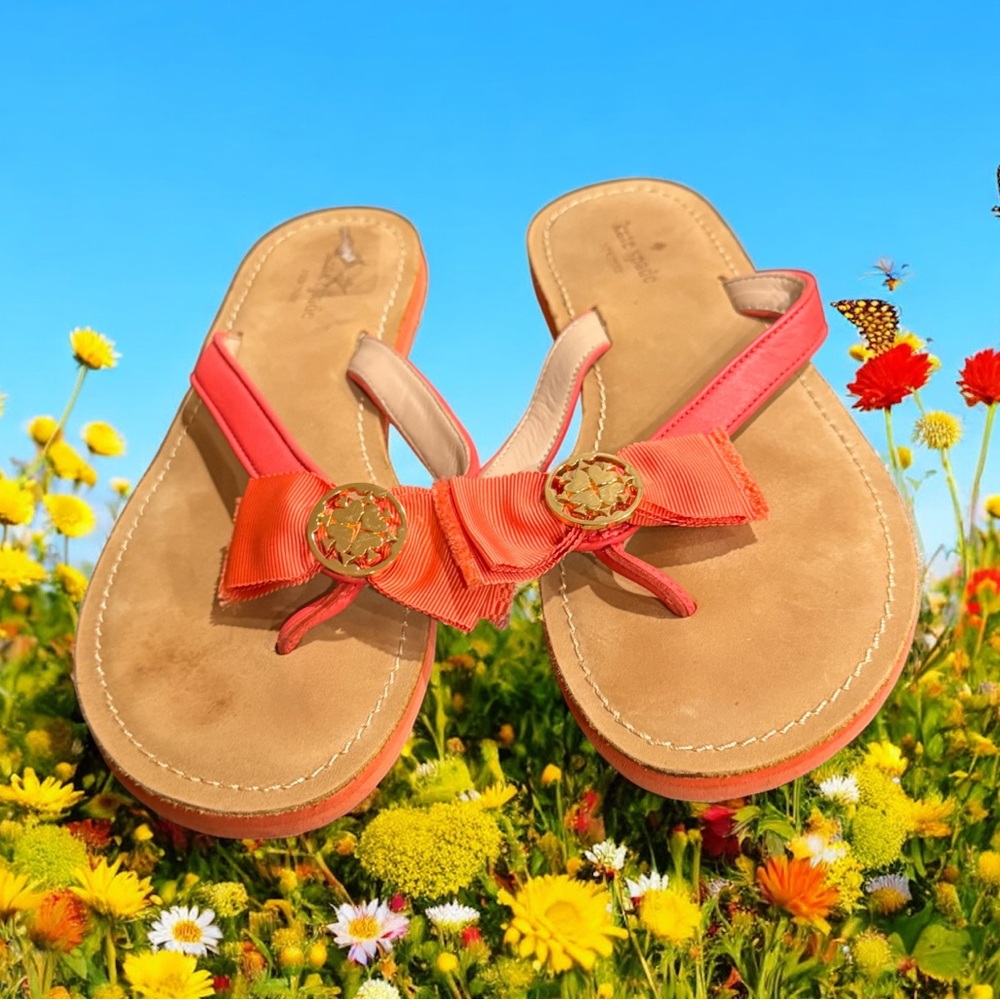 Kate Spade orange and Tan leather Slippers Casual Comfort size 8.5
